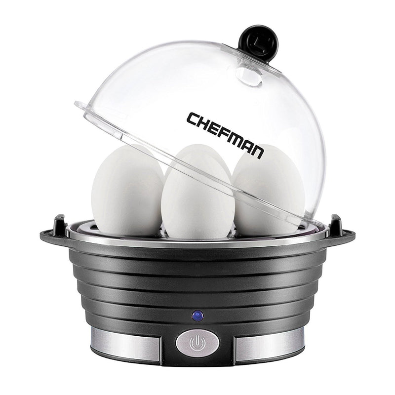 Chefman Electric Egg Cooker/Boiler, Rapid Egg Maker, Countertop, Hard Boil Egg Steamer and Poacher, 6 Egg Capacity With Removable Tray, Small, Black