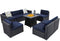 Sophia & William Patio Furniture Sectional Sofa Set with Gas Fire Pit Table 9 Piece Wicker Rattan Outdoor Conversation Sets W/Coffee Table, CSA Approved Propane Fire Pit (Navy Blue-Square Table)