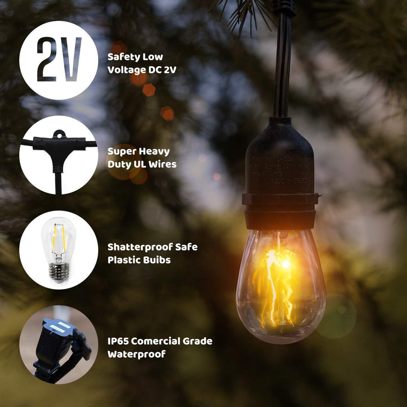 Aceland 24 Ft Waterproof Heavy-Duty LED Outdoor String Lights - Hanging, 7 Head Dimmable 2W Shatterproof Vintage Edison Bulbs Commercial Grade Patio Lights Create Cafe Ambience in Your Backyard