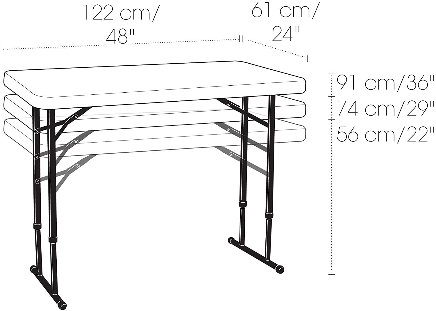 Lifetime 80160 Commercial Height Adjustable Folding Utility Table, 4 Feet, White Granite