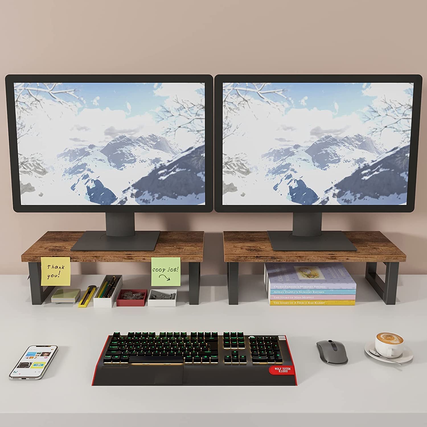Small Desktop Riser Stand ORLALAR Small Monitor Stand Riser Desktop Wood Computer Riser Shelf Ad ...
