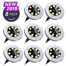 Solar Ground Lights, 8 LED Solar Disk Lights Outdoor Waterproof for Garden Yard Patio Pathway Lawn Driveway Walkway- Warm White (8 Pack)