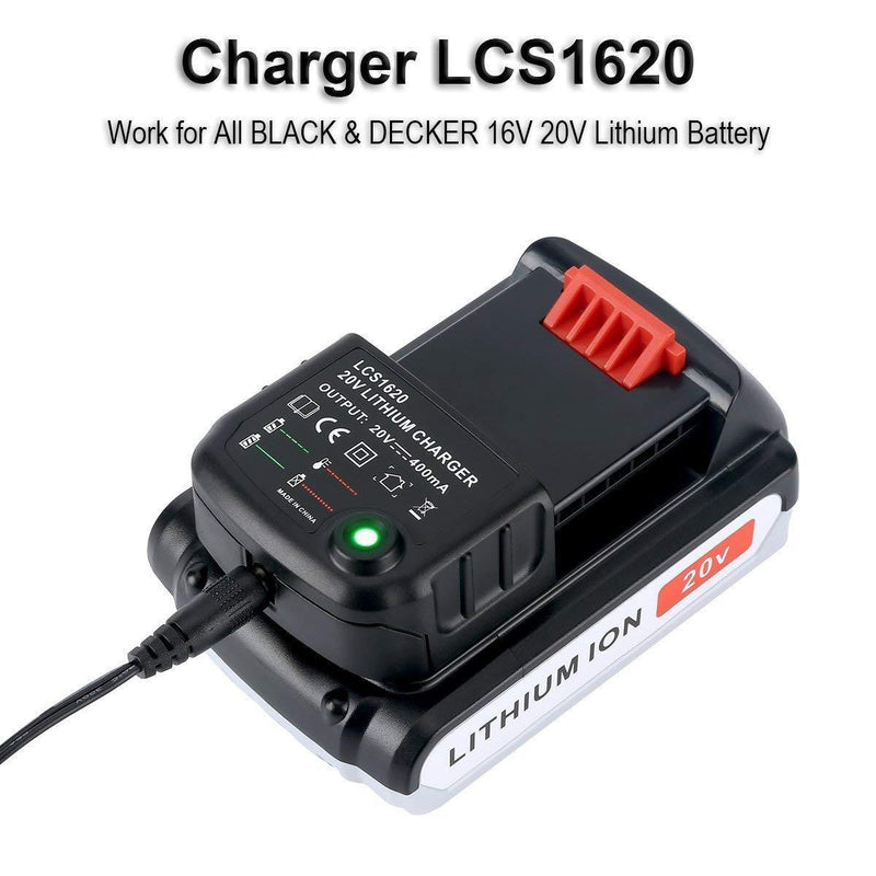 Biswaye 20V Lithium Battery Charger LCS1620 for Black & Decker 16V 20V Lithium Ion Battery LBXR20 LBXR20-OPE LB20 LBX20 LBX4020 LB2X4020 LBXR2020-OPE BL1514 LBXR16 in US Plug