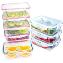 Plastic and Glass Food Containers with lids 8 Pack, KOMUEE Airtight Leak Proof Easy Snap Lock, BPA Free,FDA Approved,Set for Lunch Containers Kitchen Use,Microwave, Oven, Freezer and Dishwasher Safe