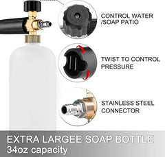 BEBEKULA 1L Adjustable Foam Cannon Pressure Washer Gun Snow Foam Lance Cannon Foam Blaster, with Pressure Washer Nozzle Tips, Micro Fiber Towel and Sponge, Jet Wash Gun 3000 PSI