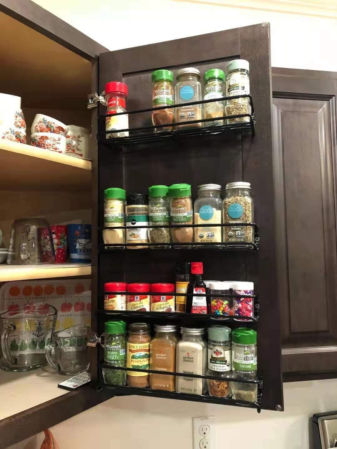 URFORESTIC Spice Rack Organizer for Cabinet, Door Mount, or Wall Mounted - Set of 4 Black Hanging Shelf for Spice Jars
