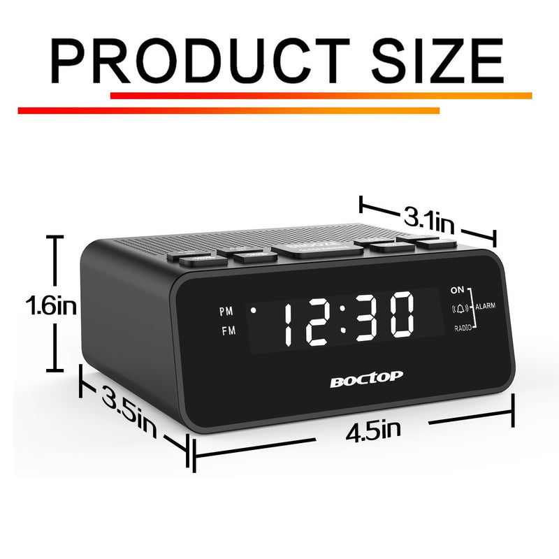 BOCTOP Digital LED Alarm Clock Radio with Sleep Timer FM Radio, 2A USB Charging Port, Dimmer, Snooze for Bedrooms