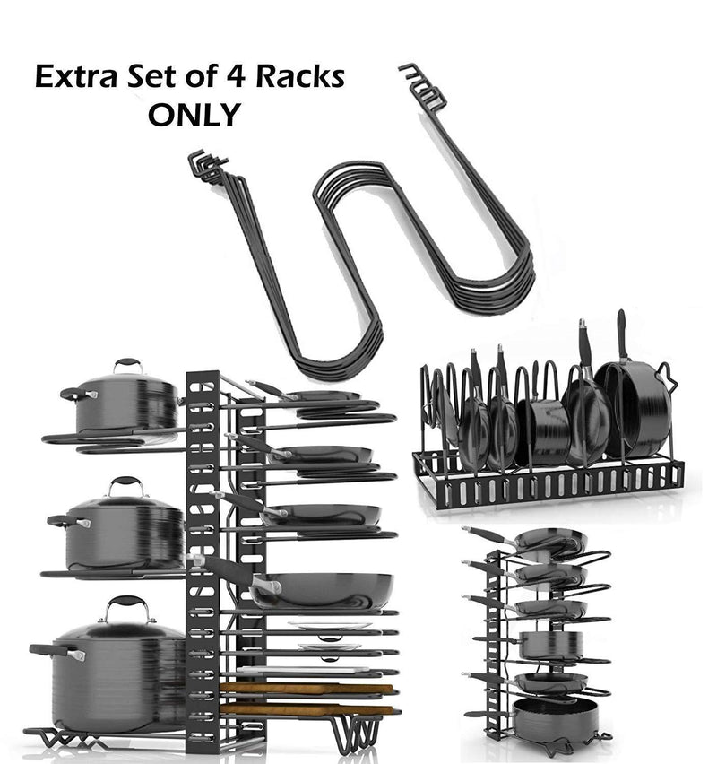 SKATCO Pots and Pans Organizer – Metal Pan Organizer Rack – Pantry & Kitchen Cabinet Organizer – Heavy Duty Lids, Dishes, Pot and Pan Organizer – Horizontal & Vertical Pot Rack with 3 Use Methods