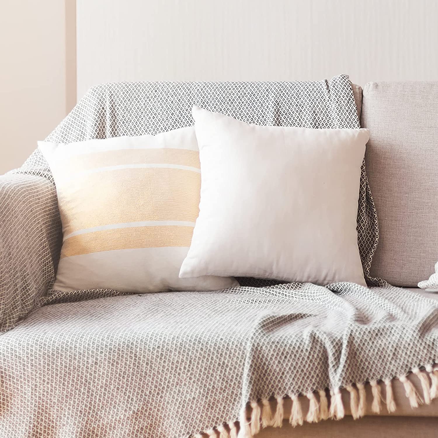 Fixwal 18 x 18 Pillow Inserts Set of 2, Throw Pillow Inserts with 100% Cotton Cover, 18 Inches Interior Pillow Stuffer Square Form for Bed Sofa Couch (White)
