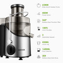 Juicer Machine, Aicook Juice Extractor with 3'' Wide Mouth, 3 Speed Centrifugal Juicer for Fruits and Vegs, with Non-Slip Feet, BPA-Free