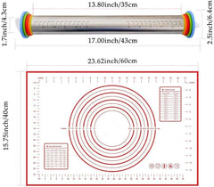 Rolling Pin, Adjustable Stainless Steel Rolling Pin with 4 Removable Adjustable Thickness Ring and Pastry Mat, Dedicated for Baking Dough, Pizza, Pastries, Pie, Pasta and Cookies - Non Stick by JOFUYU