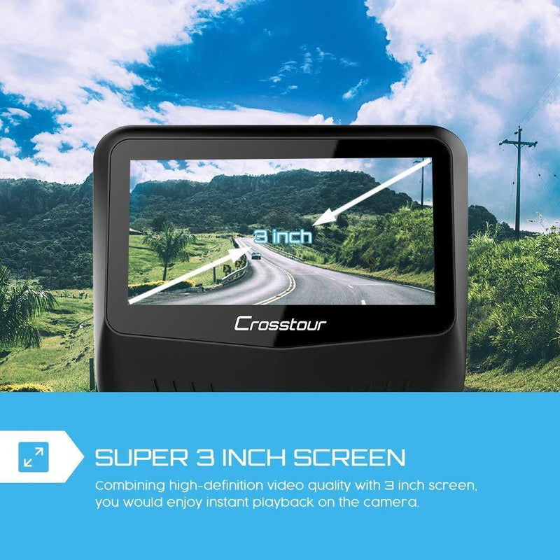 Both 1080P FHD Front and Rear Dual Lens Dash Cam in Car Camera Recorder Crosstour External GPS HDR Both 170°Wide Angle Motion Detection G-Sensor Loop Recording(CR900)