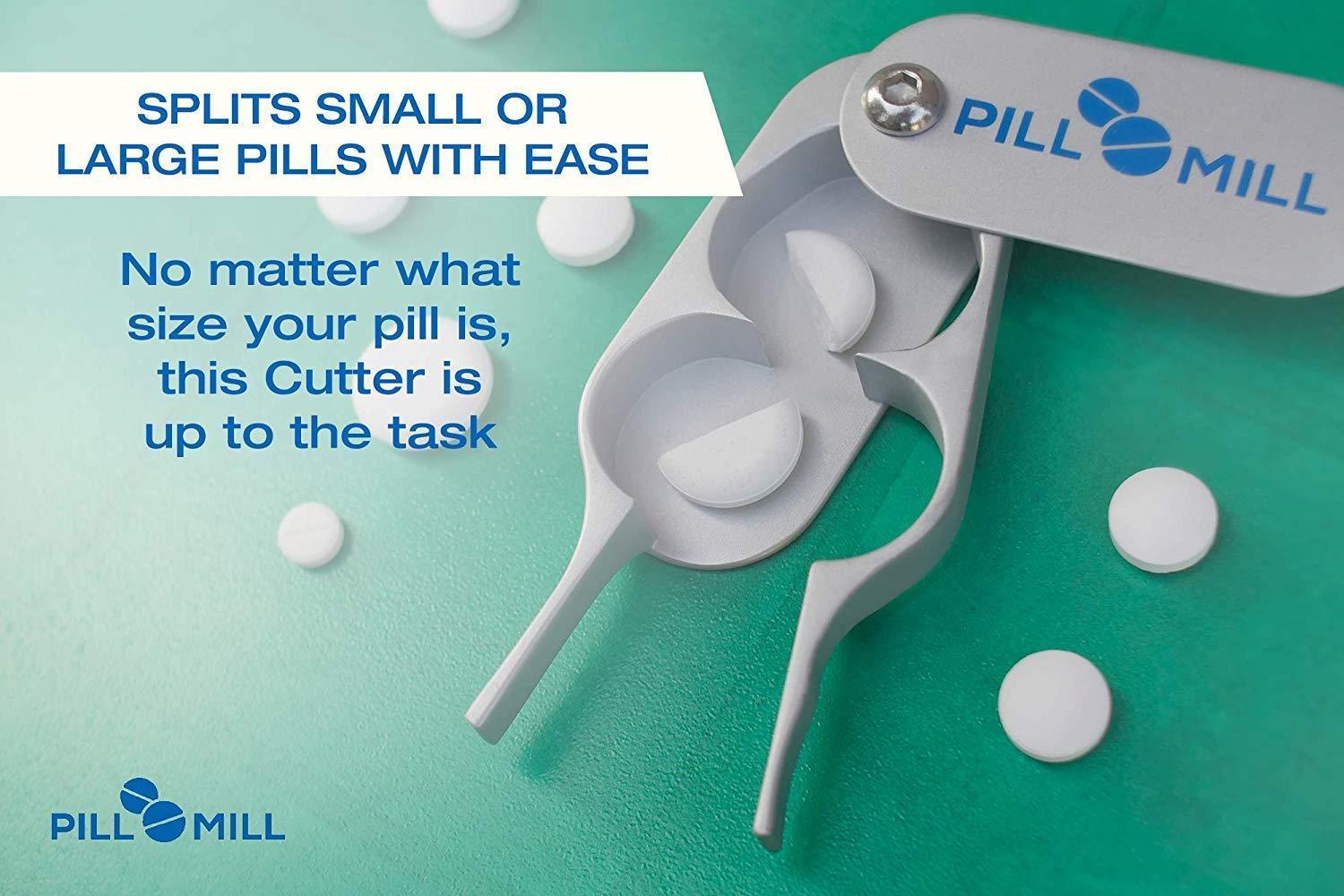 Pill Cutter Splitter by Pill Mill - Metal Blades That Will Never Dull - Grip Handle Helps to Cut Small or Large Pills with Ease - Light and Durable Tablet Divider - Perfect Medicine...