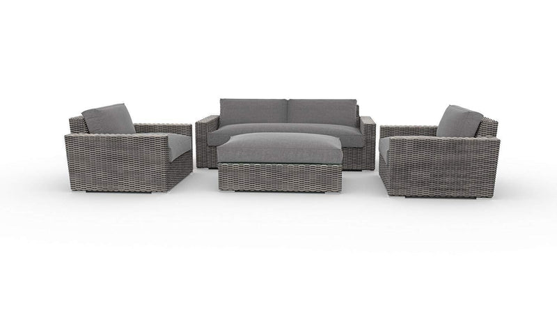 Toja Bretton Outdoor Patio Sofa Set (4 pcs) | Wicker Rattan Body with Sunbrella Cushions (Cast Silver)