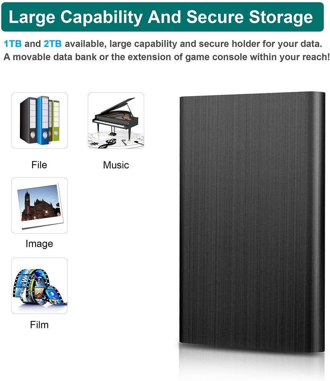 MUSDEA 2TB External Hard Drive USB 3.0 Hard Drive 2.5" HDD Storage for PC, Mac, Desktop, Laptop, MacBook, Chromebook, Xbox (1TB, Silver)