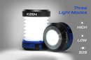 Kizen Solar Powered LED Camping Lantern - Solar or USB Chargeable, Collapsible Space Saving Design, Emergency Power Bank, Flashlight, Water Resistant.