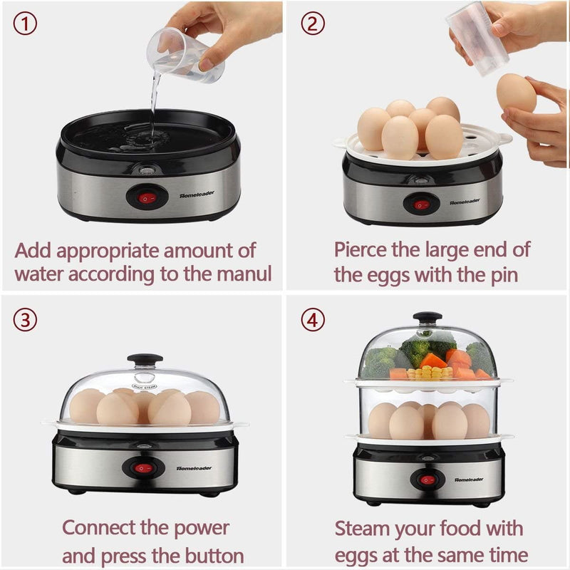 Homeleader Egg Cooker, 360W Egg Maker, Electric Egg Boiler with Steamer Bowl and Measuring Cup, 14 Eggs Capacity, Automatic Shut Off, K08-009