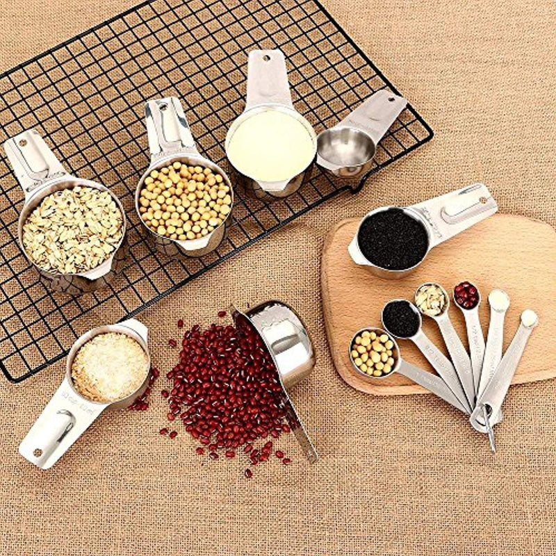 Measuring Spoons and Measuring Cups Set-13Piece, Stainless Steel Measuring Spoons and Cups Set, Including 6-Piece Measuring Spoons and 7-Piece Cups Set, Liquid/Dry Measuring Spoon/Cup Set