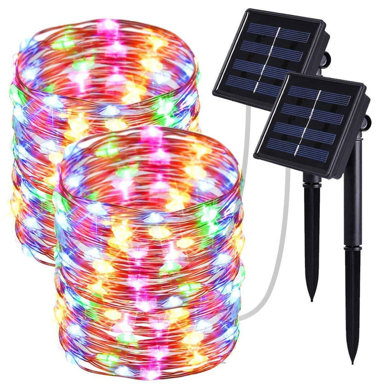 2 Pack Solar String Lights, 33ft 8 Modes Copper Wire Lights, 100 LED Starry Lights, Outdoor String Lights, Waterproof Decorative String Lights for Patio, Garden, Yard, Party, Wedding, Christmas.