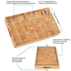 HHXRISE Original Large Plastic Cutting Board With 3 Built-In Compartments, Reversible Chopping Board, Anti-Slip Cutting Mat, Grip Handle And Juice Grooves, Easy Carry and Clean, BPA Free