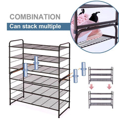 Simple Trending 3-Tier Stackable Shoe Rack, Expandable & Adjustable Shoe Shelf Storage Organizer, Wire Grid, Bronze