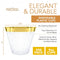 PRESTEE  200 Gold Plastic Cups | 9 oz | Hard Disposable Cups | Plastic Wine Cups | Plastic Cocktail Glasses | Plastic Drinking Cups | Bulk Party Cups | Wedding Tumblers | Clear Plastic Cups With Gold Rim