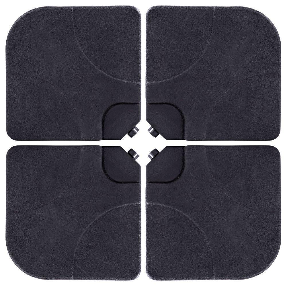 Sundale Outdoor 4 Pieces Heavy Duty Plastic Water Sand Cantilever Umbrella Base Stand (Black with Hooks)