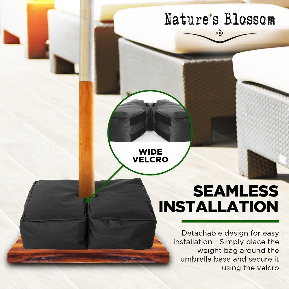Nature's Blossom Weather Resistant Weights for Patio Umbrella Base - 19’’ Square. for Classic Outdoor Umbrellas, Hanging, Cantilever & Offset Models. Detachable Velcro - Easy Installation. XL Opening for Filling Sand