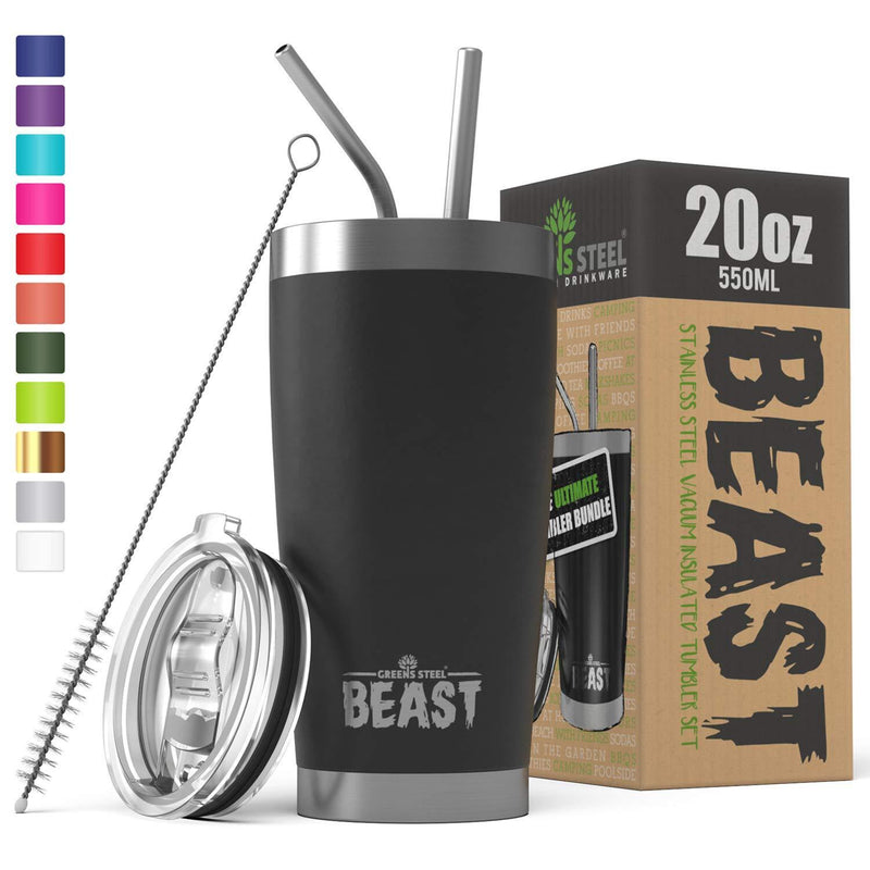 BEAST 30oz Stainless Steel Tumbler Vacuum Insulated Rambler Coffee Cup Double Wall Travel Flask Mug with Splash Proof Lid, 2 Straws, Pipe Brush & Gift Box Bundle By Greens Steel