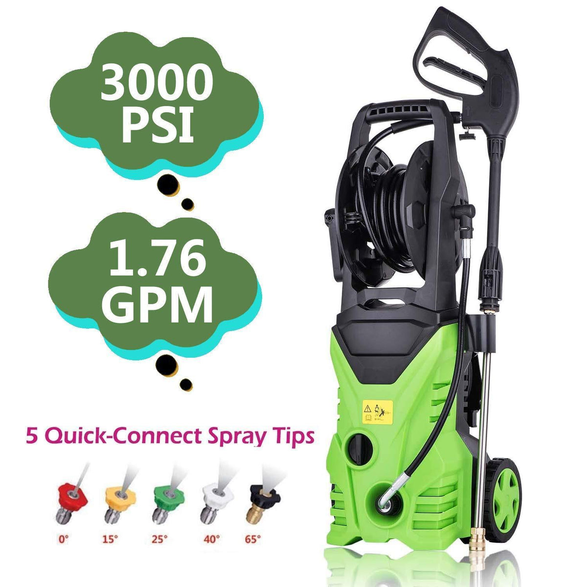 ncient NIS4600 High Pressure Power Washer 3000 PHC Electric Pressure Washer,1800W Rolling Wheels High Pressure Professional Washer Cleaner Machine+ (5) Nozzle Adapter (3000 PHC - New Model)