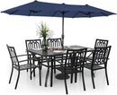 Sophia & William Patio Dining Set with 13ft Double-Sided Patio Umbrella, 8 Piece Metal Outdoor Table Furniture Set - 6 x Outdoor Chairs, 1 x Rectangle Dining Table and 1 Large Navy Blue Umbrella