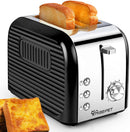 Abosi Toaster 2 Slice Wide Slot Abosi Small Retro Stainless Steel Toaster with Defrost/Warm Up/Stop Function,Mini Compact Bread Toasters,6 Shade Settings,Removable Crumb Tray,Black