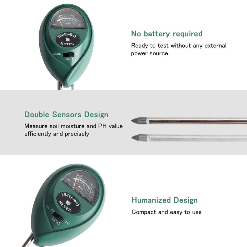 Besmon Plant Moisture Meter,3-in-1Soil Test Kit No Battery Needed,PH Meter for Soil Indoor/Outdoor Plant Care Soil Tester Ph - for Plant, Vegetables, Garden, Lawn, Farm