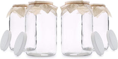 Sun & Sprouts 4 Pack - 1 Gallon Glass Jar w/Plastic Airtight Lid, Muslin Cloth, Rubber Band - Wide Mouth Easy Clean - BPA Free & Dishwasher Safe - Kombucha, Kefir, Canning, Sun Tea, Fermentation, Food Storage