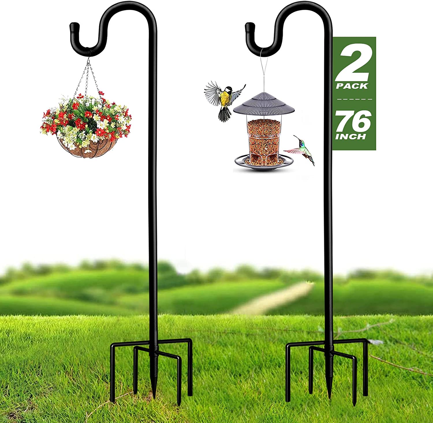 shepherd's hook plant hanger Surprizo Shepards Hooks for Outdoor, 76 Inch Adjustable Shepherds Hook – Hint Capital