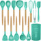 14 Pcs Silicone Cooking Utensils Kitchen Utensil Set - 446°F Heat Resistant,Turner Tongs,Spatula,Spoon,Brush,Whisk. Wooden Handles Gray Kitchen Gadgets Tools Set for Nonstick Cookware (BPA Free)