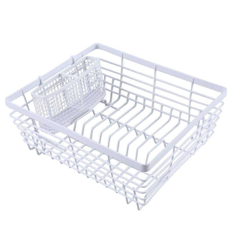 TQVAI Kitchen Dish Drying Rack with Full-Mesh Silverware Basket Holder, White