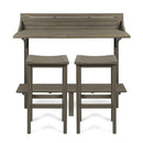 Great Deal Furniture Cassie Outdoor 3 Piece Grey Finish Acacia Wood Balcony Bar Set