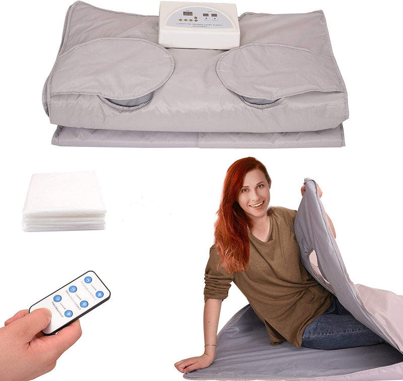 SEAAN Sauna Blanket Upgraded Far Infrared, Professional Body Shaper Hand-reachable Design, Digital Thermal Sauna Blanket Body Shaper with 50 Packs Plastic Sheeting for Fitness Strength (Silver)