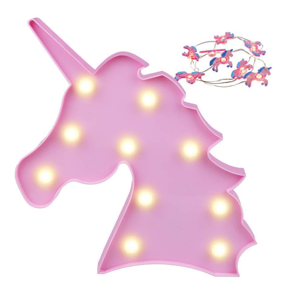 Pooqla LED Unicornio Night Light Lamp Kids Marquee Lights Unicorn Shape Signs Light Up Christmas Party Wall Decoration Battery Operated (Pink)