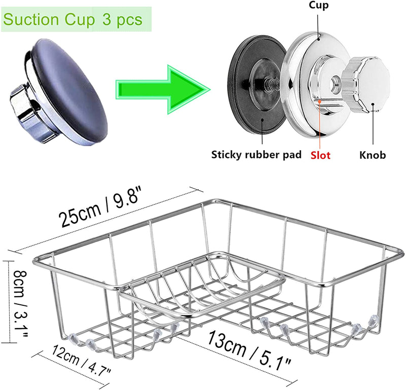 iPEGTOP Suction Cup Corner Shower Caddy Bath Shelf - Combo Organizer Basket Holder with Soap Dish and 8 Hooks - Rustproof Stainless Steel for Bathroom Storage