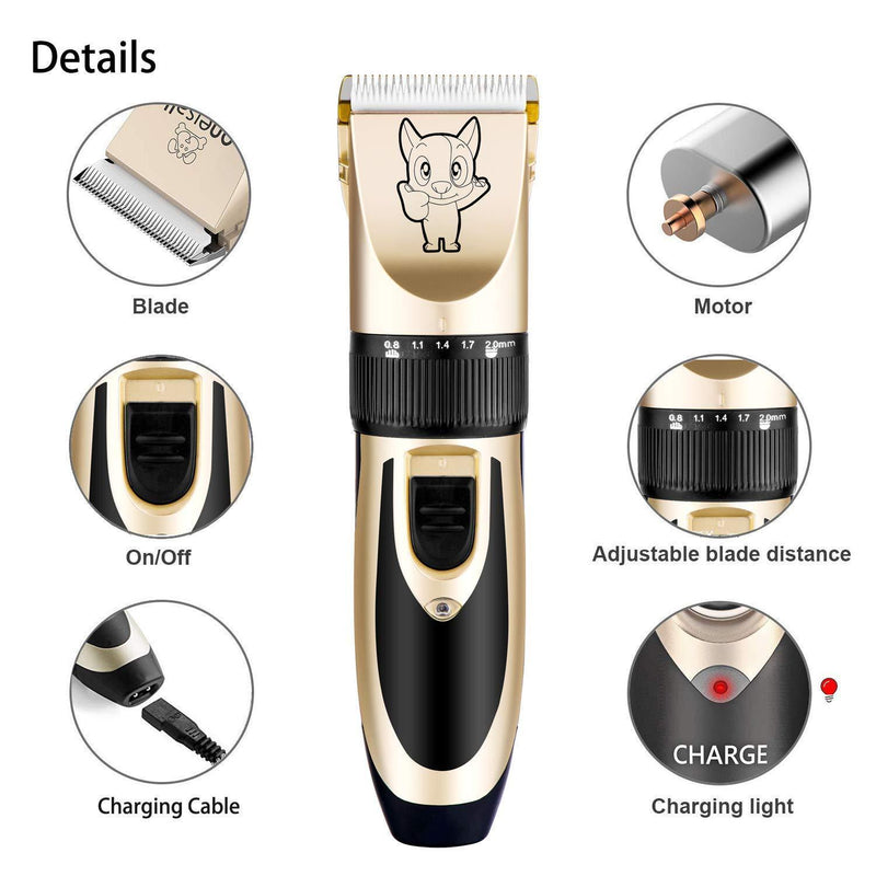 Dog Grooming Kit Clippers, Electric Quiet, Low Noise, Rechargeable, Cordless, Pet Hair Thick Coats Clippers Trimmers Set Suitable for Dogs, Cats, and Other Pets