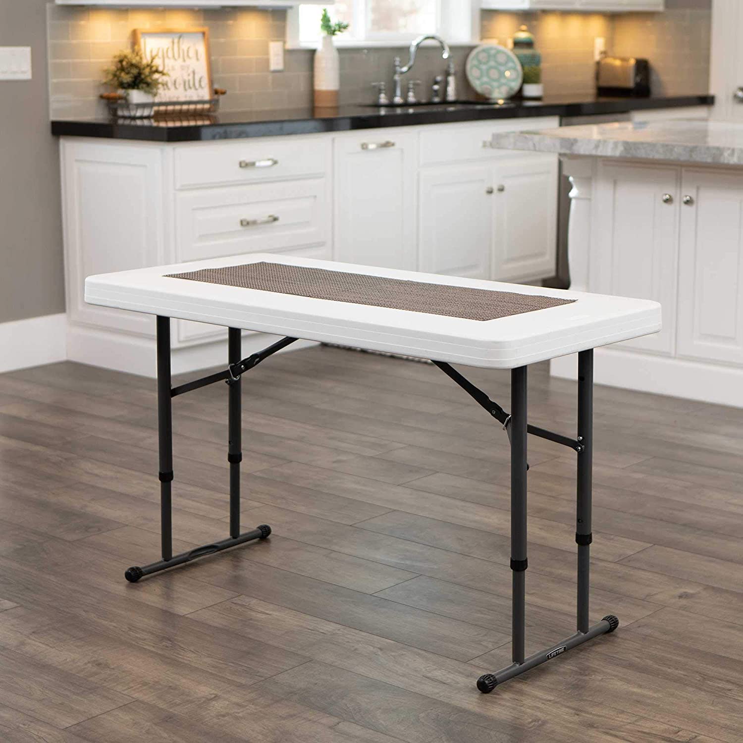 Lifetime 80160 Commercial Height Adjustable Folding Utility Table, 4 Feet, White Granite