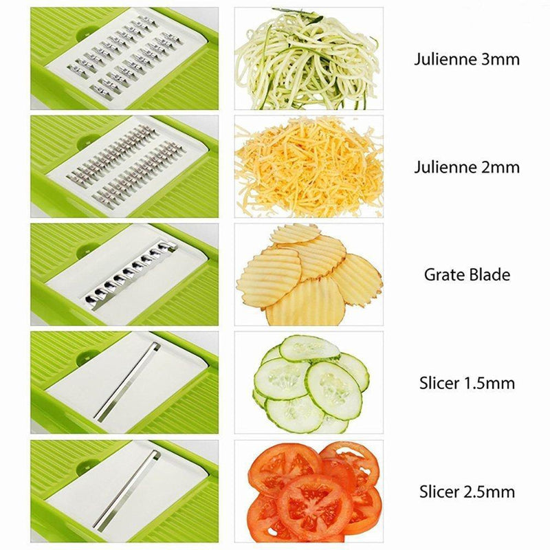 Mandoline Slicer - Premium Vegetable Potato Slicer Grater - Cutter for Tomato, Onion, Cucumber, Zucchini Pasta, Cheese - Julienne Veggie Peeler Chopper - Food Storage, 5 Blades & Hand Protector by Braviloni