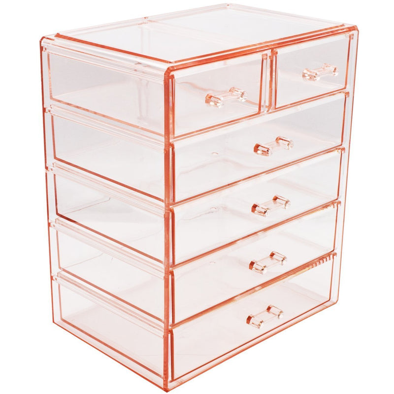 Sorbus Cosmetics Makeup and Jewelry Big Pink Storage Case Display- 4 Large and 2 Small Drawers Space- Saving, Stylish Acrylic Bathroom Case