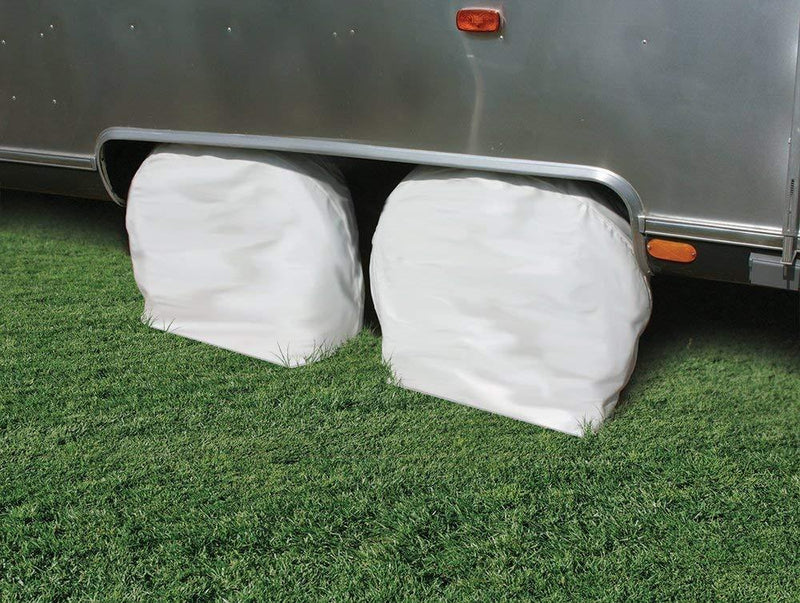 Camco Vinyl Weatherproof Wheel Cover - Protects Tires From Sun, Dirt, and Corrosion,  Fits 30"- 32"  Tires - White (2 Pack) (45323)