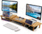 BEEBO BEABO Bamboo Dual Monitor Stand Riser Desk Organizer, Adjustable Length and Angle, Multifunctional Storage Stand for Computer, Laptop, TV with Slot for Tablet, Phone, Earbuds, Pen