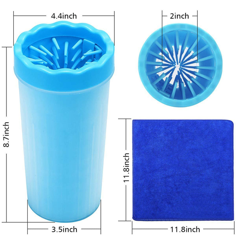 FOCUSPET Portable Dog Paw Cleaner, 9 Inch Large High Soft Silicone Pet Foot Washing Cleaning Brush Cup with 11.8 x 11.8 inch Towel