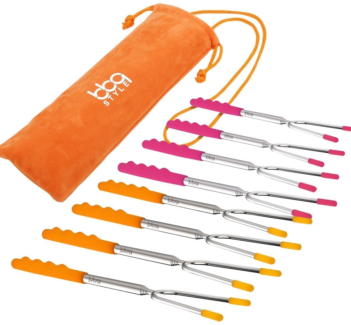 bbqstyle Marshmallow Roasting Sticks, Premium 45'' Extendable Rotating Telescoping Forks for Hot Dog and Smores, Special Safe and Healthy Cookware for Campfire, Camping and Bonfire, Set of 8