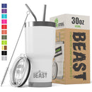 BEAST 30oz Stainless Steel Tumbler Vacuum Insulated Rambler Coffee Cup Double Wall Travel Flask Mug with Splash Proof Lid, 2 Straws, Pipe Brush & Gift Box Bundle By Greens Steel